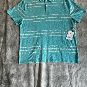 FREE ASSEMBLY MEN’S PRINT STRIPE TIDE DYE SLUB POLO SZ L